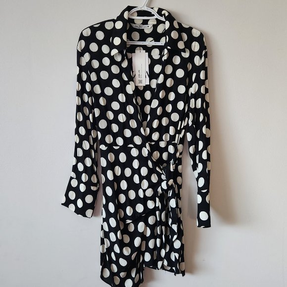 NWT Zara Black and White Dot Shirt Dress - Picture 5 of 7